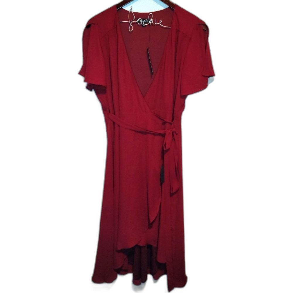 Lulu's Rise to the Occasion Burgundy Midi Wrap Dress Size Large